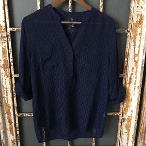 Gap Semi Sheer Roll Tab Sleeve Blouse Navy Size M